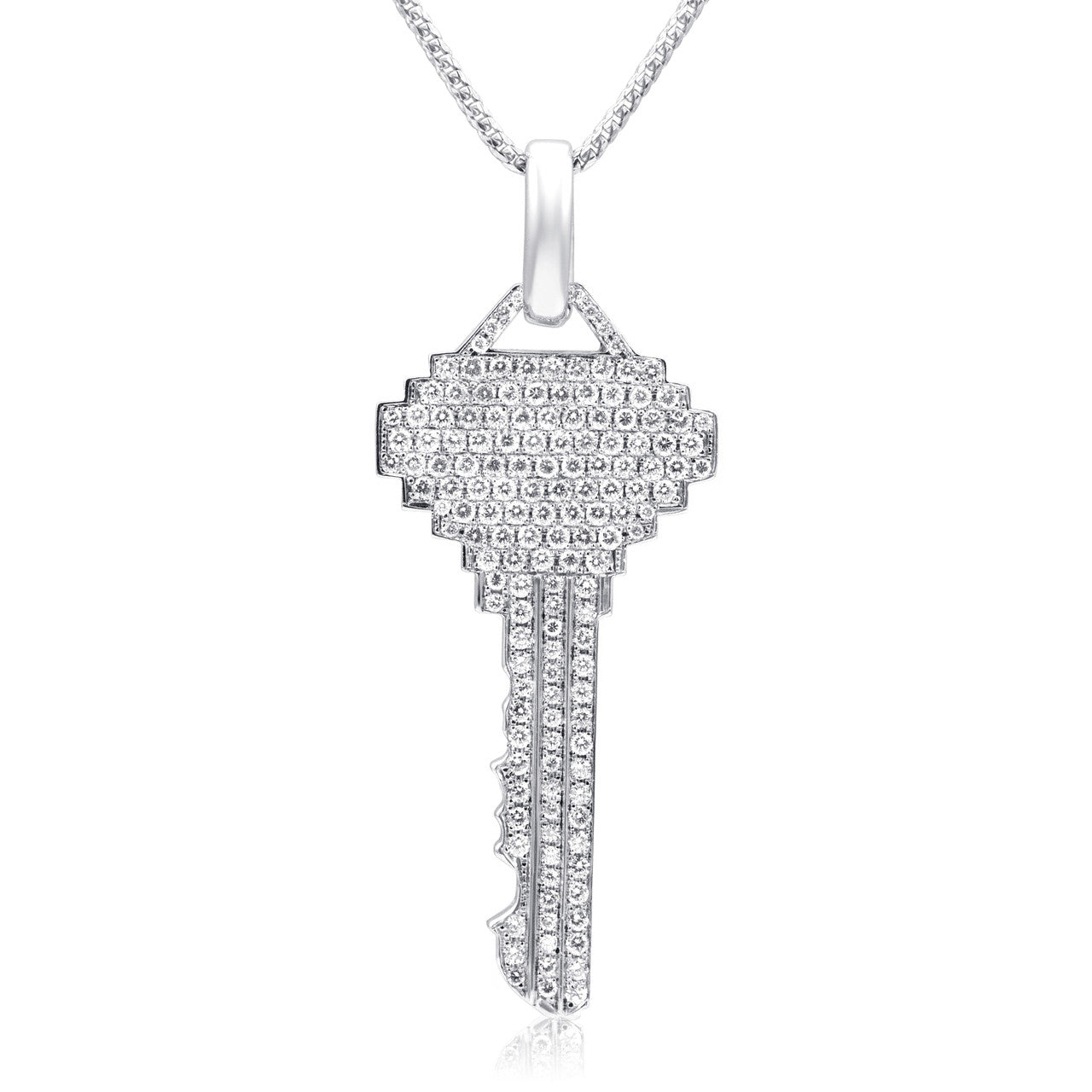 10k White Gold 3.25ct Diamond Key Pendant