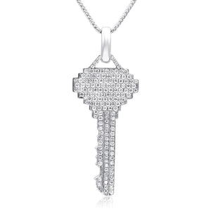 10k White Gold 3.25ct Diamond Key Pendant