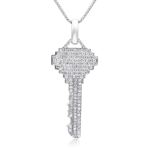 10k White Gold 3.25ct Diamond Key Pendant