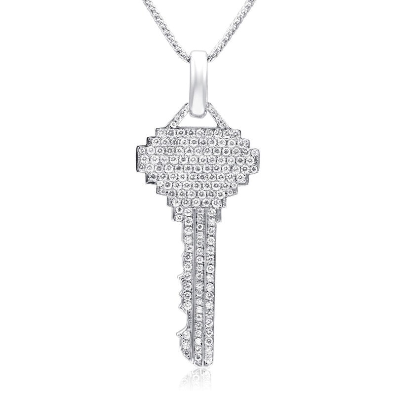 10k White Gold 3.25ct Diamond Key Pendant