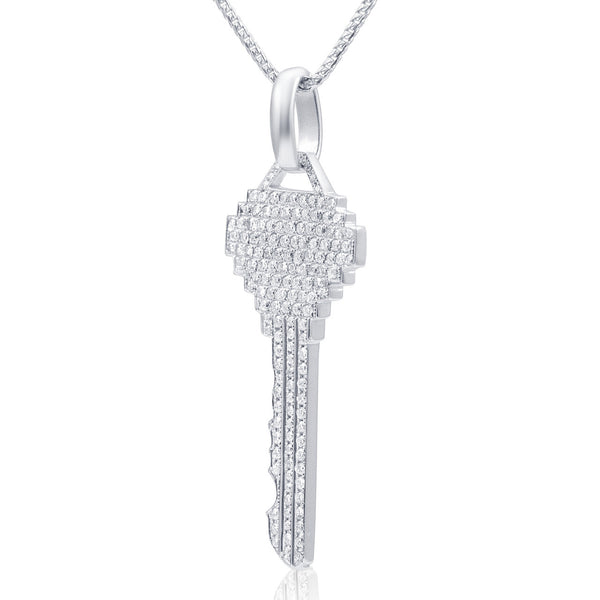 10k White Gold 3.25ct Diamond Key Pendant