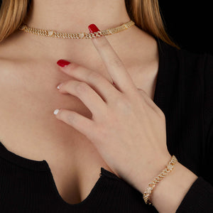 10K Gold 1.75ct Diamond Cuban Bracelet with Heart Motif Links