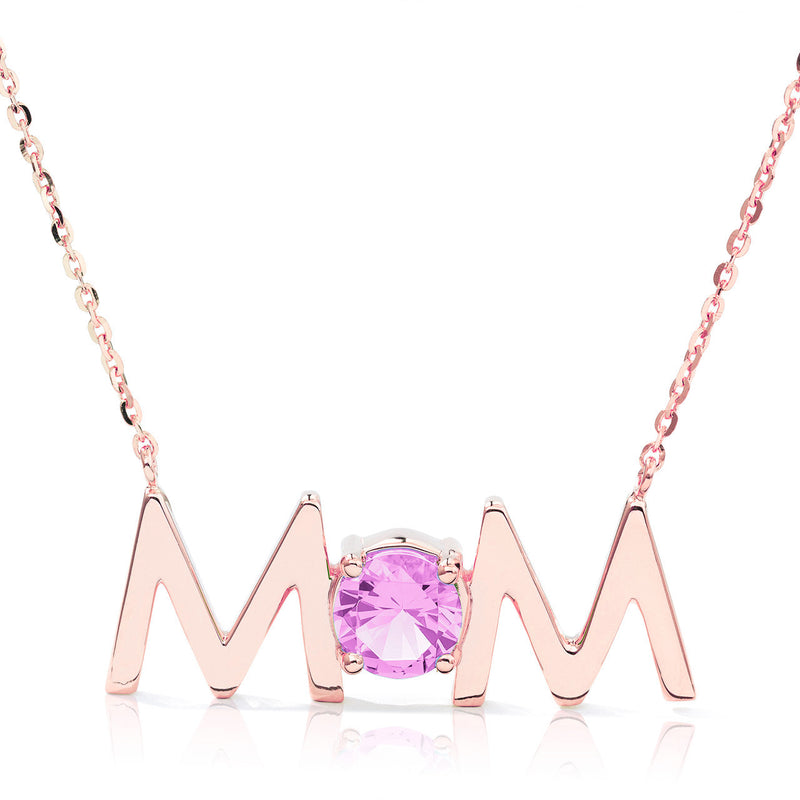 14k Gold Uppercase Mom Birthstone Statement Necklace