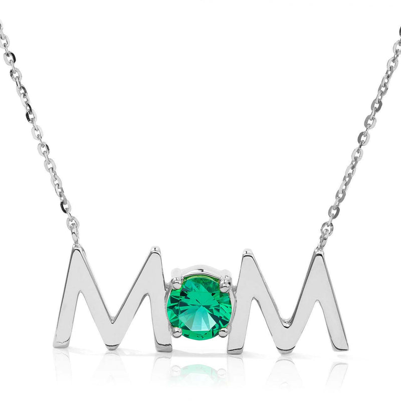 14k Gold Uppercase Mom Birthstone Statement Necklace