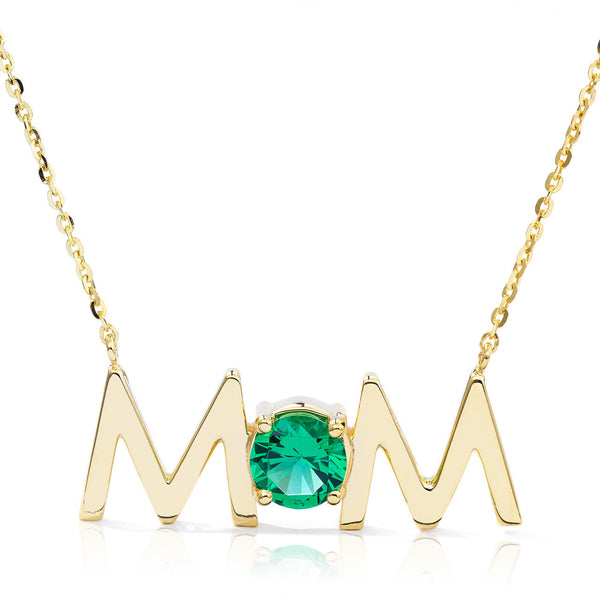 14k Gold Uppercase Mom Birthstone Statement Necklace