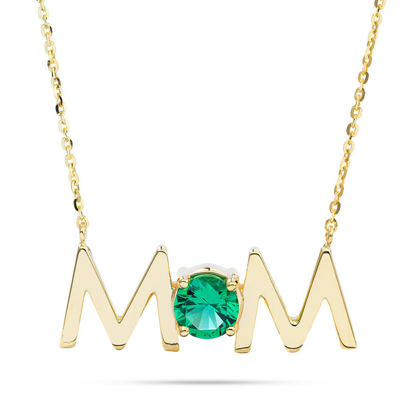 14k Gold Uppercase Mom Birthstone Statement Necklace