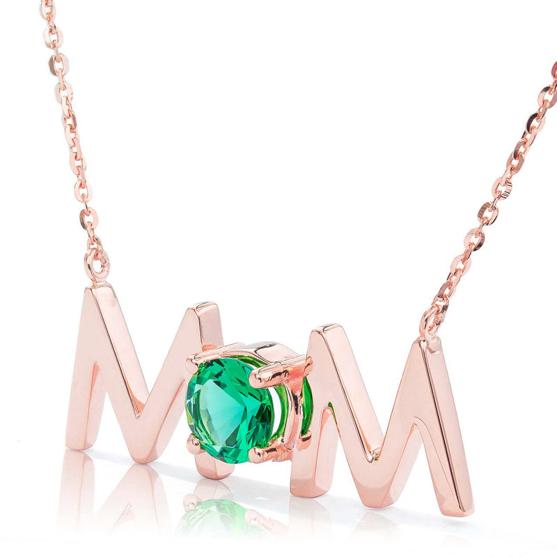 14k Gold Uppercase Mom Birthstone Statement Necklace