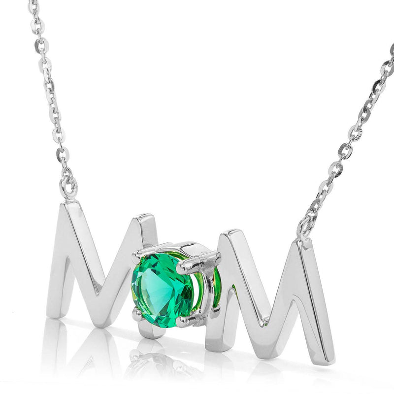 14k Gold Uppercase Mom Birthstone Statement Necklace