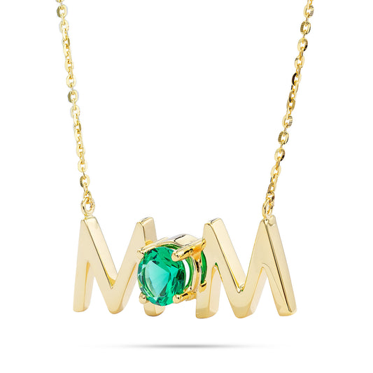 14k Gold Uppercase Mom Birthstone Statement Necklace