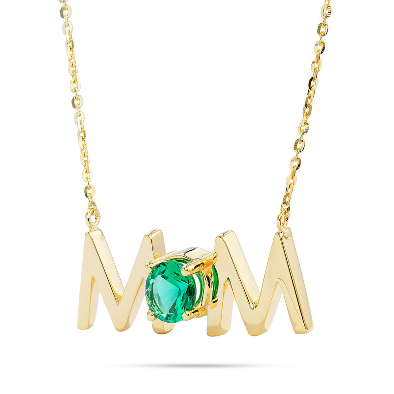 14k Gold Uppercase Mom Birthstone Statement Necklace