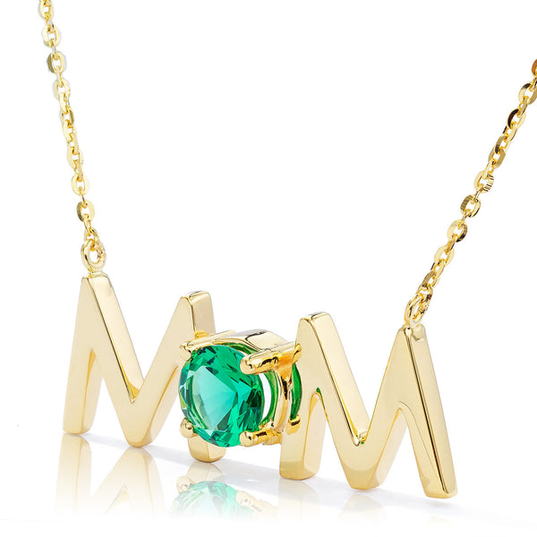 14k Gold Uppercase Mom Birthstone Statement Necklace