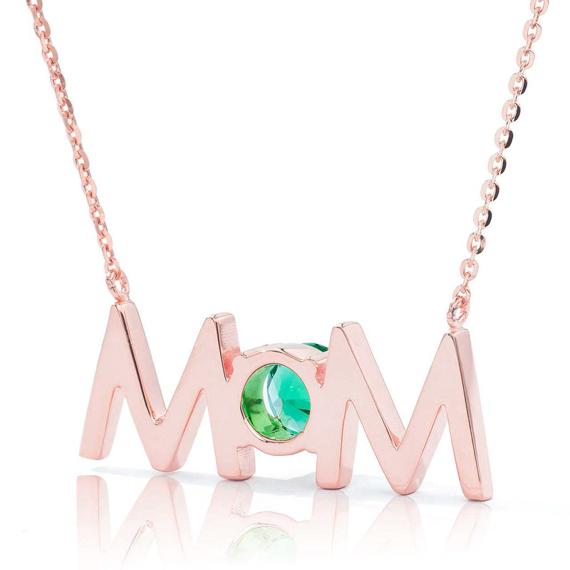 14k Gold Uppercase Mom Birthstone Statement Necklace