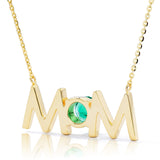 14k Gold Uppercase Mom Birthstone Statement Necklace