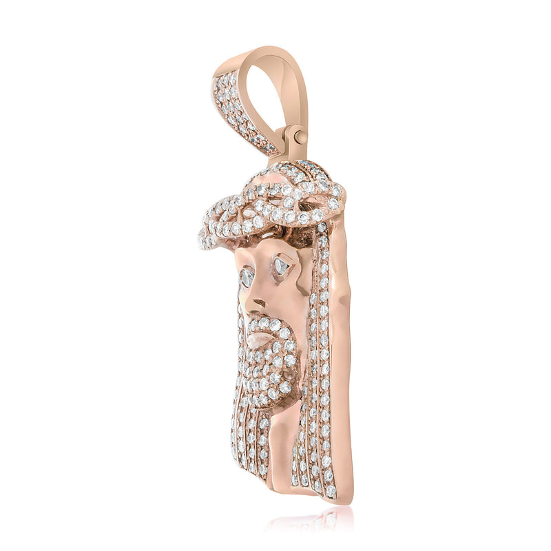 10k Rose Gold 3ct Diamond Jesus Head Pendant