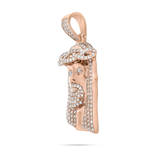 10k Rose Gold 3ct Diamond Jesus Head Pendant