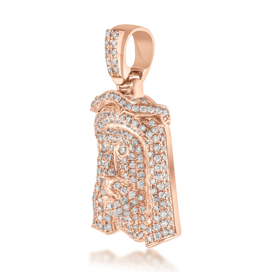 10k Rose Gold 3ct Diamond Micro Jesus Head Pendant