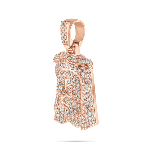 10k Rose Gold 3ct Diamond Micro Jesus Head Pendant