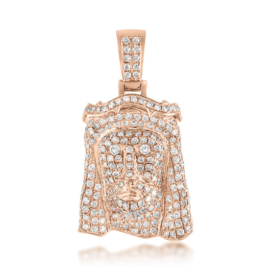 10k Rose Gold 3ct Diamond Micro Jesus Head Pendant