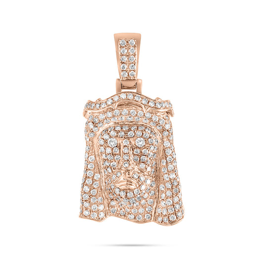 10k Rose Gold 3ct Diamond Micro Jesus Head Pendant