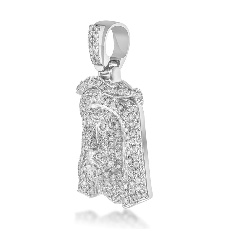 10k White Gold 3ct Diamond Micro Jesus Head Pendant