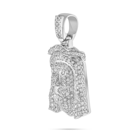 10k White Gold 3ct Diamond Micro Jesus Head Pendant