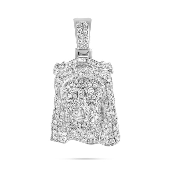 10k White Gold 3ct Diamond Micro Jesus Head Pendant