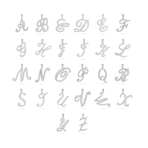 Small Silver Script Pave Initial Pendant
