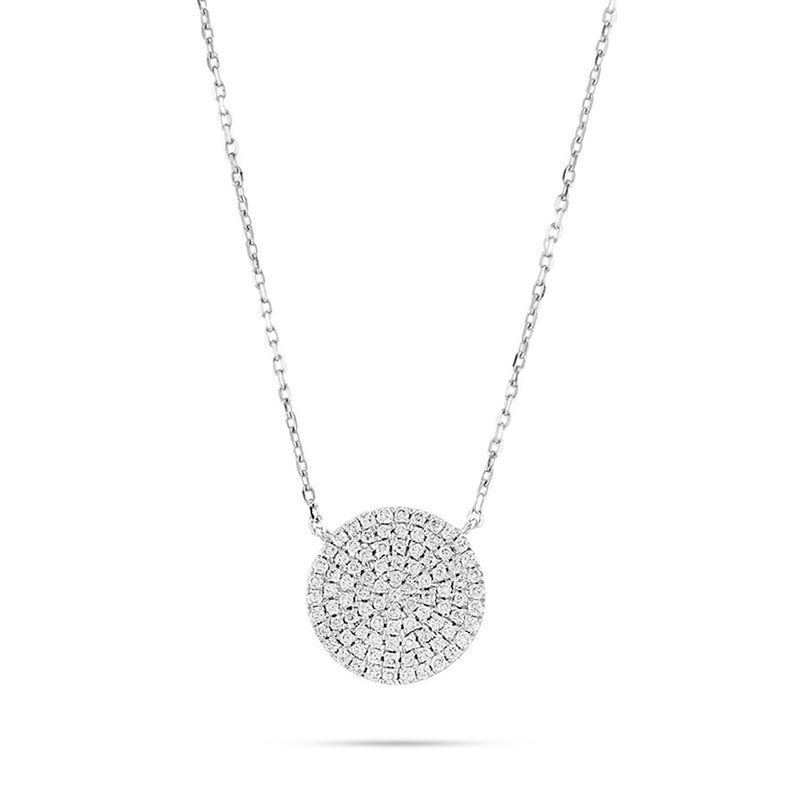 14k White Gold Cluster Diamond Disc Necklace