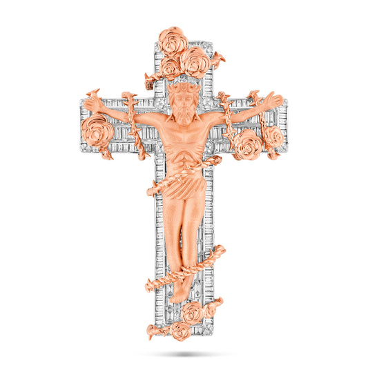 Two-Tone 10K Gold with Emerald Cut Diamond Crucifix Pendant