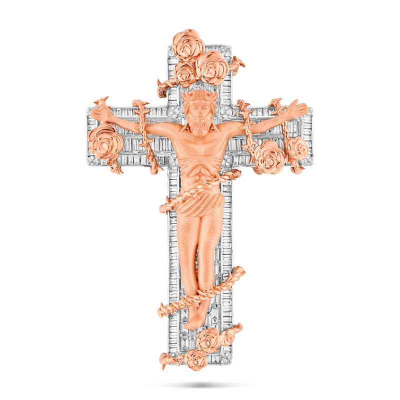 Two-Tone 10K Gold with Emerald Cut Diamond Crucifix Pendant