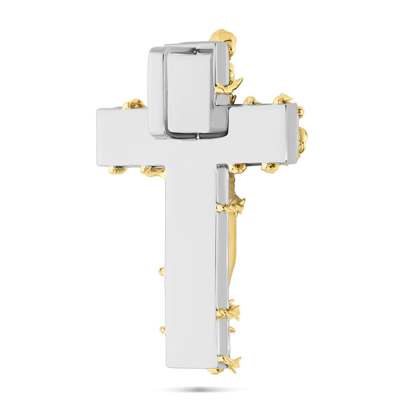 Two-Tone 10K Gold with Emerald Cut Diamond Crucifix Pendant