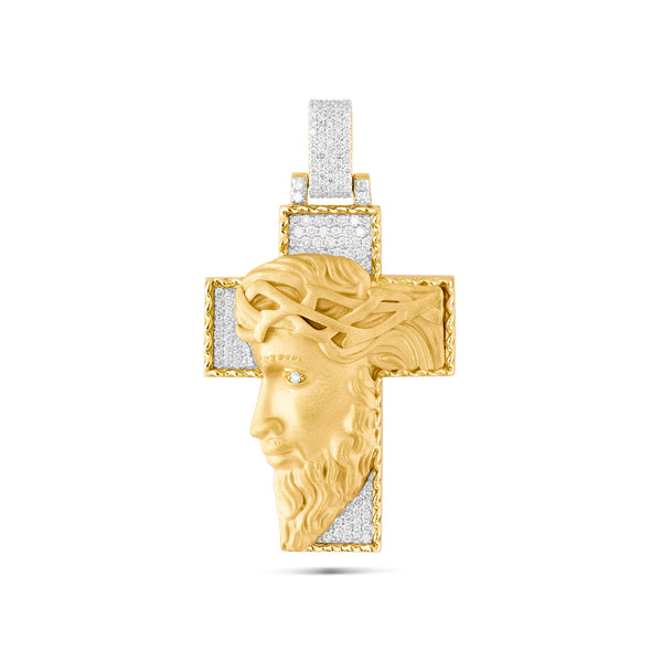 Men's Jesus Head On Cross Diamond Pendant