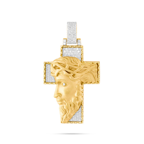 Men's Jesus Head On Cross Diamond Pendant