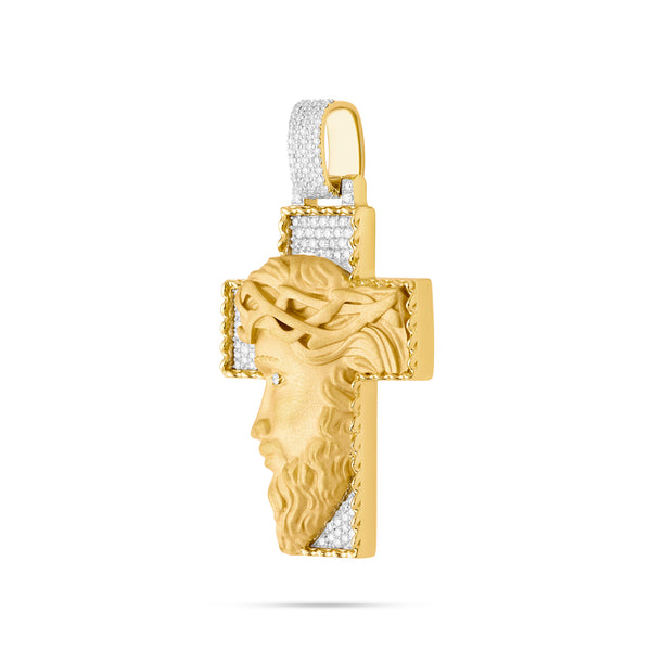 Men's Jesus Head On Cross Diamond Pendant