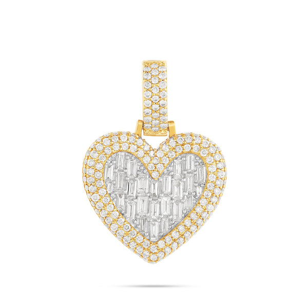 Baguette & Round Diamond Heart Pendant with Bubble Border