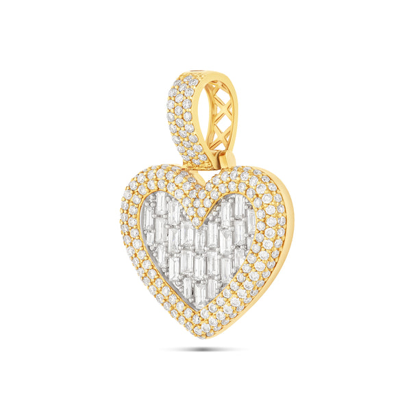 Baguette & Round Diamond Heart Pendant with Bubble Border