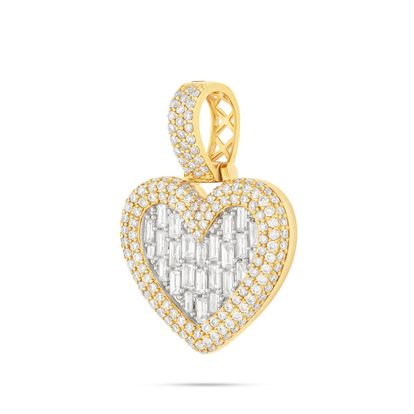 Baguette & Round Diamond Heart Pendant with Bubble Border