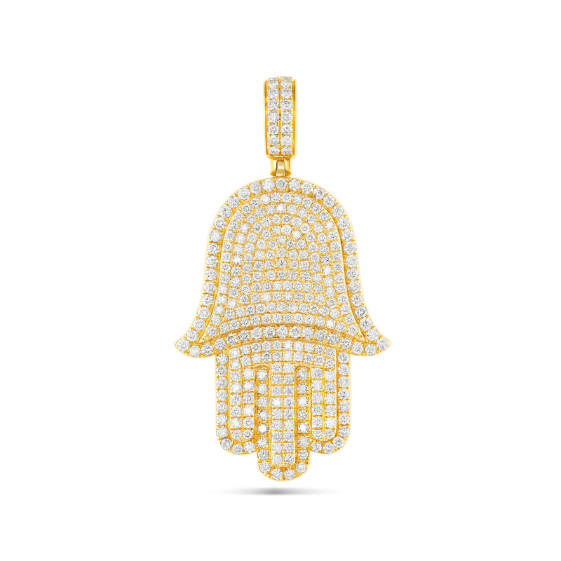 14K Gold Large Diamond Hamsa Pendant