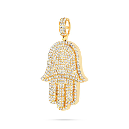14K Gold Large Diamond Hamsa Pendant