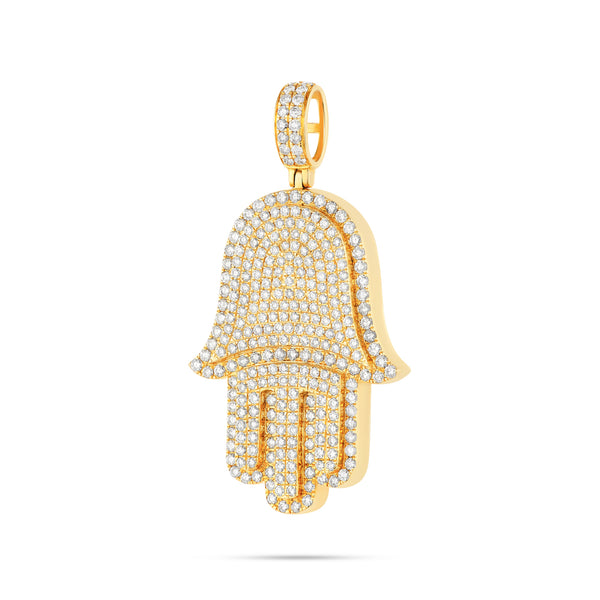 14K Gold Large Diamond Hamsa Pendant
