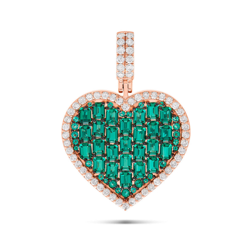 Diamond & Green Emerald Heart Pendant