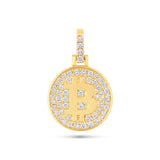 Yellow Solid Gold and Diamond Bitcoin Medallion Pendant