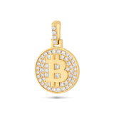 Yellow Solid Gold and Diamond Bitcoin Medallion Pendant