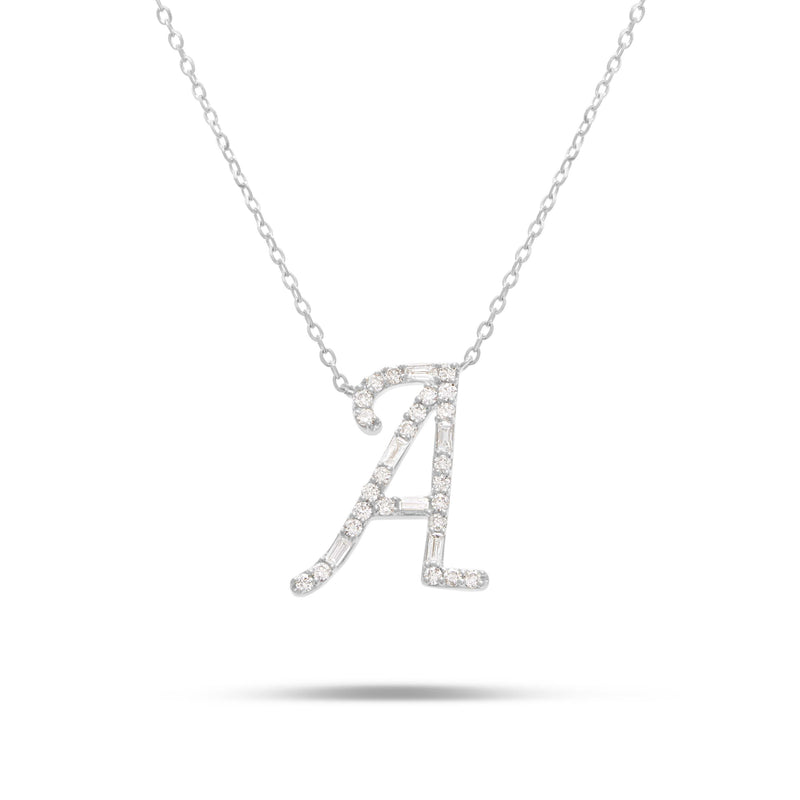 10K Gold 1.75ct Baguette & Round Diamond Initial Necklace