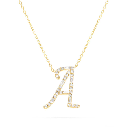 10K Gold 1.75ct Baguette & Round Diamond Initial Necklace