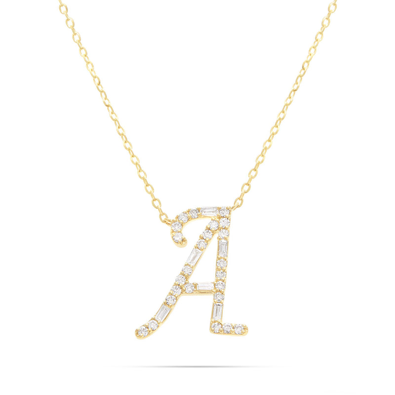 10K Gold 1.75ct Baguette & Round Diamond Initial Necklace