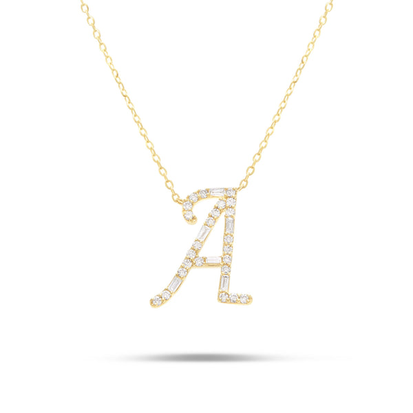 10K Gold 1.75ct Baguette & Round Diamond Initial Necklace