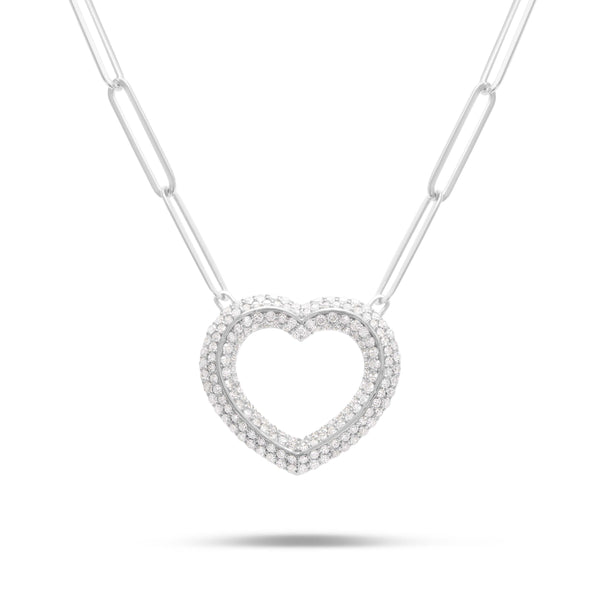 10K White Gold 3.23ct Diamond Heart Pendant Necklace