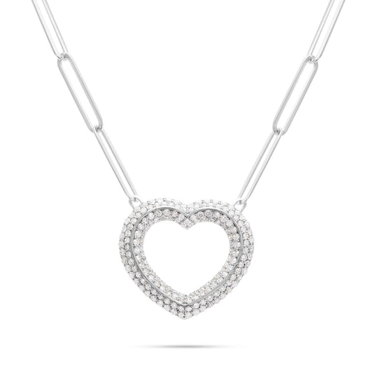 10K White Gold 3.23ct Diamond Heart Pendant Necklace