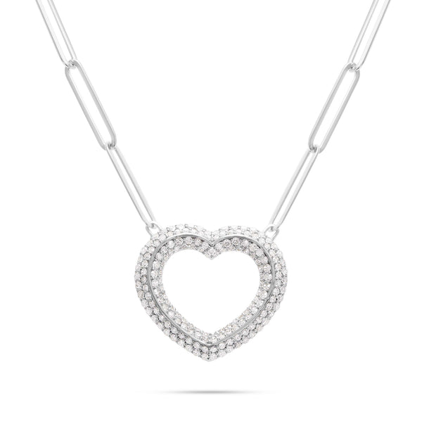 10K White Gold 3.23ct Diamond Heart Pendant Necklace